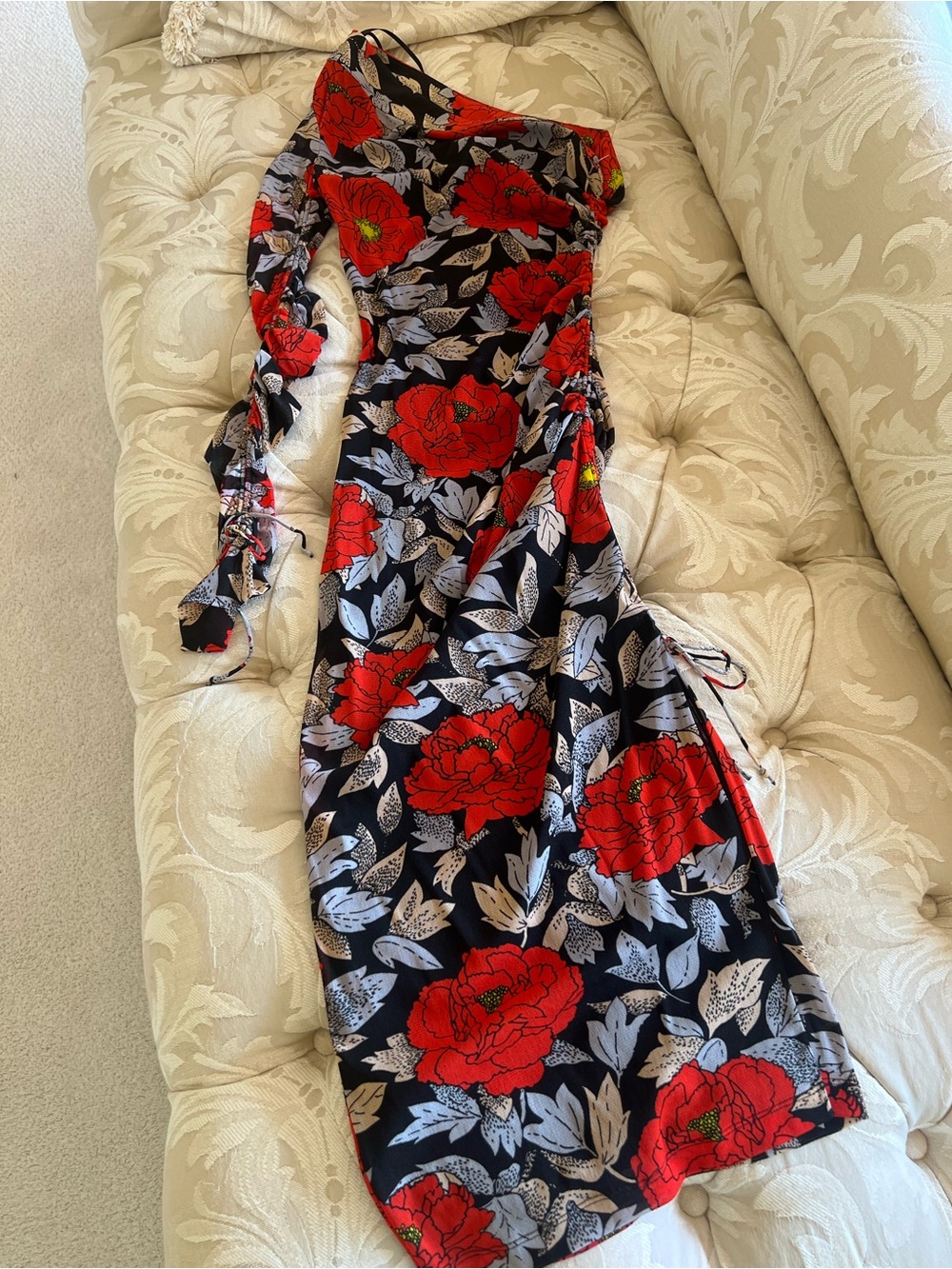 Diane Von Furstenberg Black Midi Dress with Red Floral Print - Picture 2 of 2